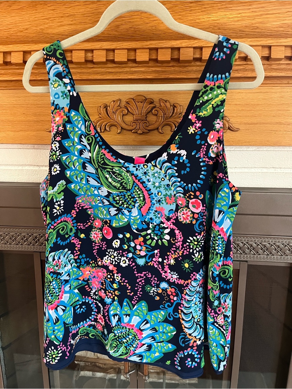 Lilly Pulitzer Vibrant Paisley Scoop Neck Tank Top - Navy, Turquoise & Pink